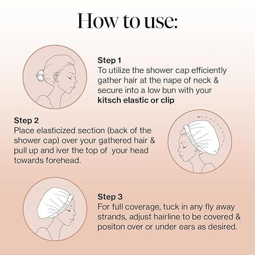 Kitsch Luxury Shower Caps for Women Reusable Waterproof - Flexi Satin Lined, Large Shower Cap for Men, Non-slip, Quick-dry, Adjustable, Stylish Hair Cap for Long & Short Hair - Terracotta Checker - Terracotta Checker thumbnail 4