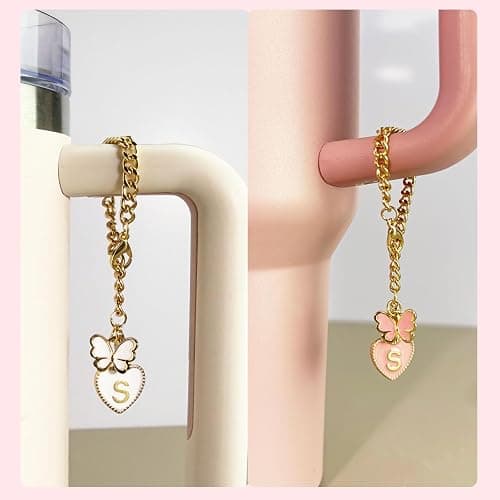 LUHOHI Pink Bow for Stanley Straw Topper- 3pcs Cute Cup Bow Straw Cover Silicone Cap 10mm with 2pcs Initial Letter Charms Name Id Personalized Accessories 40/30 Oz Tumbler Water Bottle Cups S thumbnail 7