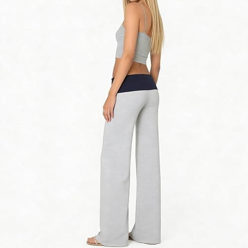 FOMOYUU Women's Fold Over Lounge Pants Low Rise Wide Leg Yoga Sweatpants Stretchy Bell Bottoms Leggings Roll Over Pants thumbnail 6