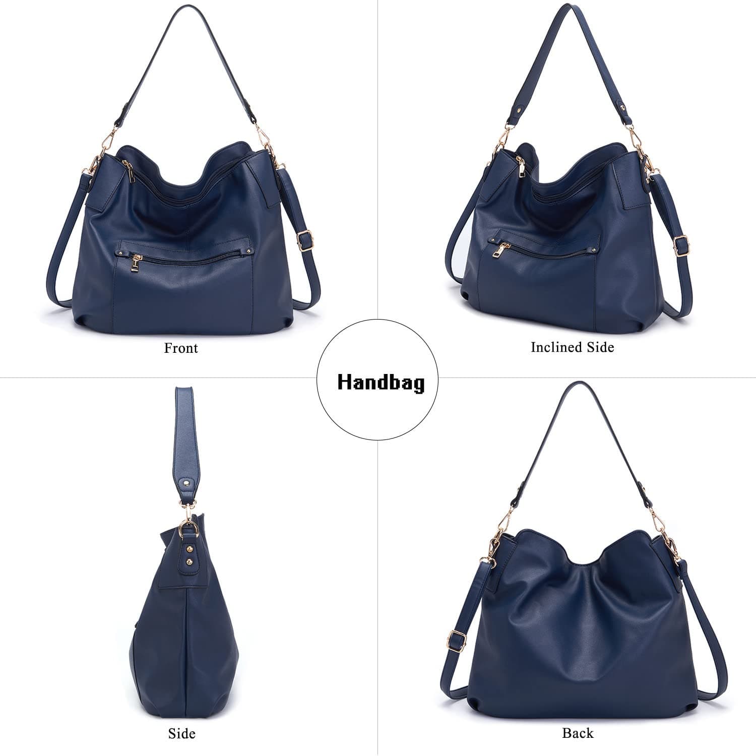 Large Crossbody Bags Ladies Shoulder Handbags Purse and Wallet Set for Women Totes Hobo Purses - 3pcs/Set Navyblue thumbnail 4