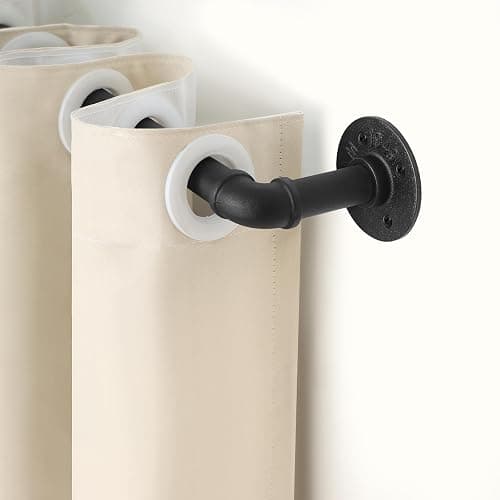 Refrze Curtain Rods for Windows 48 to 84 Inch, 1"Black Curtain Rod Industrial Wrap Around,Adjustable Heavy Duty Blackout Curtain Rods for Ceiling,Bedroom,Outdoor Patio thumbnail 4