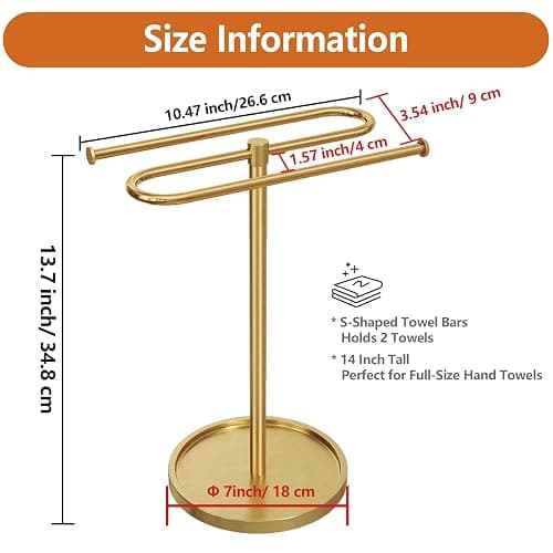 Bathroom Hand Towel Holder Stand Gold, S-Shape Countertop Towel Standing, Stainless Steel Towel Rack Bar Holds 2 Towels for Kitchen thumbnail 3