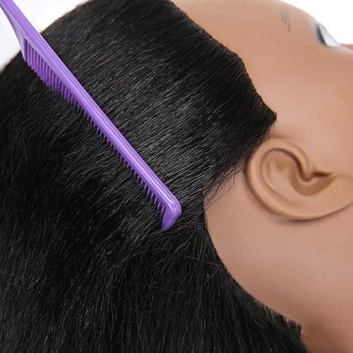 SOPHIRE 100% Real Hair Mannequin Head Training Head with stand, 18" Hairdresser Cosmetology Mannequin Manikin Training Practice Head Doll for Female Hairstyling - Black - 18 Inch thumbnail 7