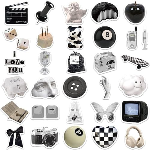 Aesthetic VSCO Stickers for Water Bottles,Black and White Simple Vinyl Sticker for Laptop,61Pcs DIY Decorate Skateboard Computer Phone Decals for Kids Girls Teens (Black & White) thumbnail 7
