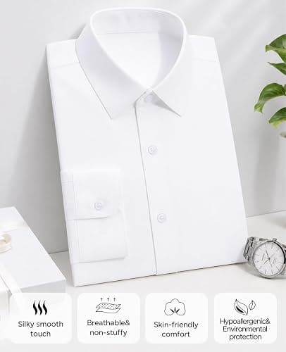 Cozople Boys Long Sleeve Dress Shirt Button Down Wrinkle-Resistant | Soft Smooth Fabric with Classic Spread Collar and Button Cuffs Ideal for School Uniform, Wedding And Formal Events thumbnail 5