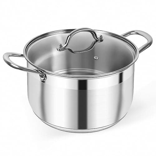 Kirecoo Stainless Steel Stock Pot - 8 Quart Heavy Duty Induction Cooking Pot with Visible Lid for Pasta, Soup, Spaghetti, Nonstick Thick Bottom Big Stockpot, Deep Cookware for Canning, Boiling, Simmer - Image 1