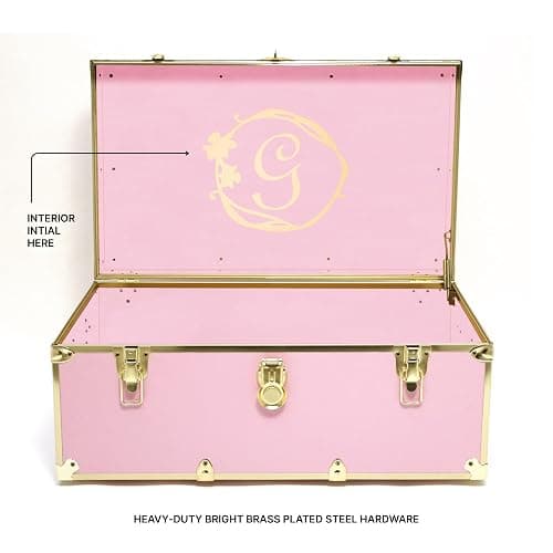 Rhino Trunk & Case Spellbinding Pink Trunk with Gold Hardware & Monogram Customization - 30"x17"x13" Footlocker for College Dorm, Summer Camp, Decorative Bedroom Treasure Chest, Keepsake Storage Box thumbnail 2