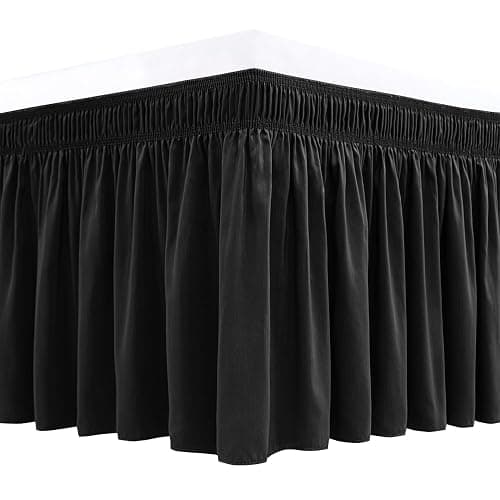Biscaynebay Wrap Around Bed Skirts for Queen Beds 15" Drop, Black Adjustable Elastic Dust Ruffles Easy Fit Wrinkle & Fade Resistant Silky Luxurious Fabric Machine Washable - Image 1