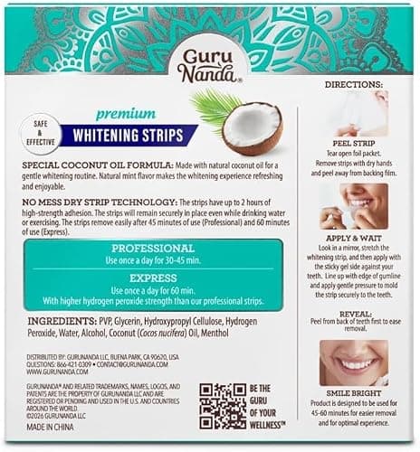 GuruNanda Teeth Whitening Strips - 4X Whiter Teeth, 30-Day Whitening Kit | Non-Slip 4 Layer Dry Strip Technology|With Coconut Oil|Promotes Brighter Smile|Gentle on Enamel|Easy to Apply Teeth Whitener thumbnail 12