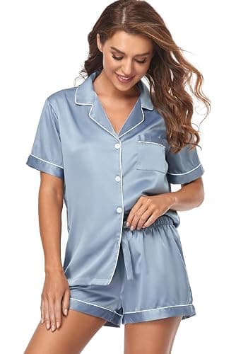 Serenedelicacy Women's Satin Pajama Set 2-Piece Sleepwear Loungewear Button Down Short Sleeve Silky PJ Set thumbnail 5