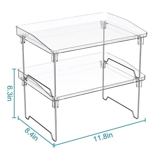 STARLATTA 2 Pcs Cabinet Organizer Shelf, Stackable Kitchen Counter Shelves, Spice Rack,Countertop Organizers, Clear Plastic Storage Shelves Rack for Makeup,Bathroom,Cupboard,Desk,Pantry Organization thumbnail 3