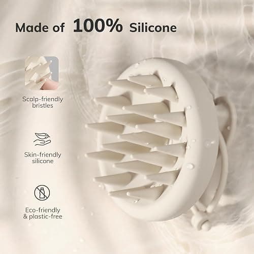 Sndyi Silicone Scalp Massager Shampoo Brush, Hair Scrubber with Soft Silicone Bristles, Scalp Scrubber/Exfoliator for Dandruff Removal, Wet Dry Scalp Brush for Hair Growth & Scalp Care, Oatmeal thumbnail 2
