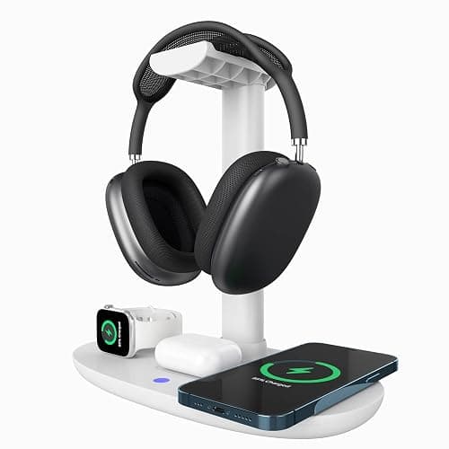 Headphone Stand with 15w Wireless Charger, Suguder 4 in 1 Charging Station Headset Holder for AirPods Max/Pro/4/3/2 iWatch 10/9/8/7/6/5/4/3/2/1/SE iPhone 17/16/15/14/13/12/11/X for Desktop Table Game thumbnail 7