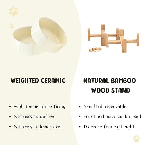 SPUNKYJUNKY 15° Slanted Ceramic Dog Bowl with Elevated Bamboo Stand - Tilted Pet Feeder for French Bulldog Pugs No Slip Anti-Vomiting for Cat Small Dog Flat Face Pets 13.5 OZ (1.7 Cups, Beige × 2) thumbnail 8