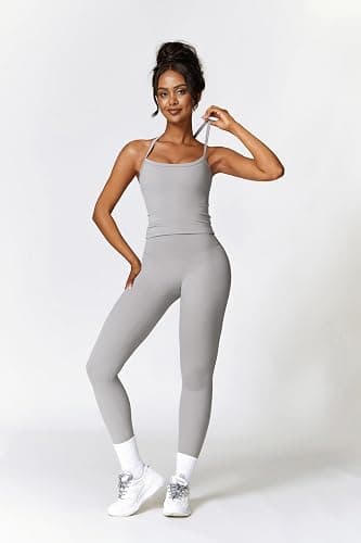 QBGJTD Womens Workout Sets Two Piece Cross Back Tank Top Matching High Waist Leggings Sets Gym Outfits Work Out Clothes thumbnail 5