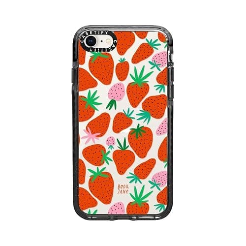 CASETiFY Impact Case for iPhone SE (2020/2022) and iPhone 7/8 - Strawberries - Clear Black - Image 1
