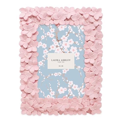 Laura Ashley 4x6 Pink Flower Textured Hand-Crafted Resin Picture Frame with Easel & Hook for Tabletop & Wall Display, Decorative Floral Design Home Décor, Photo Gallery, Art, More (4x6, Pink) thumbnail 3