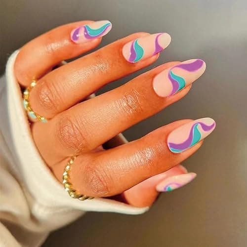 6 Pack Press on Nails - Almond, French Tip, Swirl, False, Gel - 144 Pcs, 12 Sizes, 6 Styles thumbnail 4
