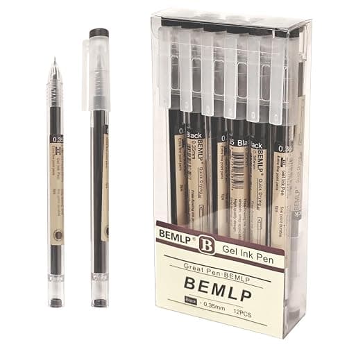 Gel ink Pen 0.35mm Black Liquid Ink Rollerball Gel Pens Quick Drying fine point Pens Ballpoint Japanese Pens Premium School Office student Exam Writing Stationery Supply 12 Pcs/Set (Black) - Image 1