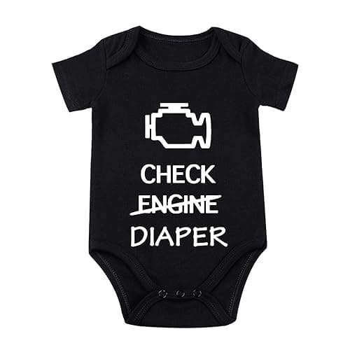 Check Engine Diaper Baby Bodysuit Mechanic Outfit f1 Clothes Baby Race Car Outfit Funny Babies Bodysuit - Black - Newborn