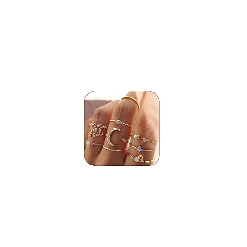 HUASAI Gold Stackable Rings for Women Stocking Stuffers for Teen Girls Trendy Cute Rings Boho Moon Star Butterfly Knuckle Ring Set Dainty Gold Rings Pack Teen Girl Christmas Gifts Jewelry Gifts - Image 1