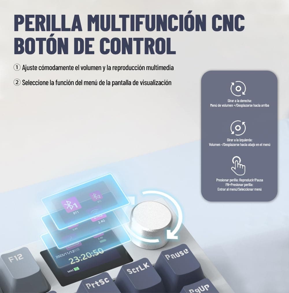 ATTACK SHARK Teclado Mecánico Español K86, RGB Teclado Inalámbrico con Led Pantalla, USB-C/2.4ghz/Bluetooth 3 Modes Hot-Swap Teclado Gamer, Gasket Teclado Interruptores Lineales - Azul thumbnail 5
