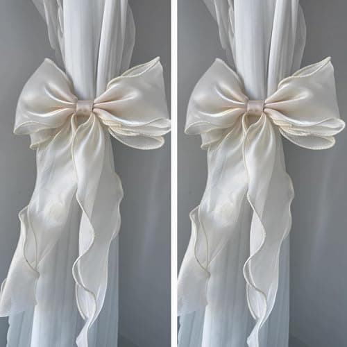 2 Pack French Silky Bow Curtain Tiebacks, Elegant Lace Ribbon for Curtains Decorative Rope Accessories Home Décor (Pink,2) thumbnail 5