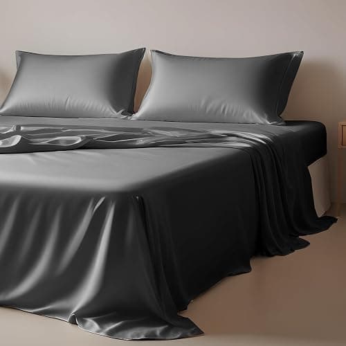 Linenwalas Eucalyptus Tencel Bed Sheet Set Queen Size 4Pc - Lyocell Silk 16" Deep Pocket Sheets - Soft Breathable & Cooling Sheets Set for Hot Sleepers (Queen, Charcoal Gray) thumbnail 9