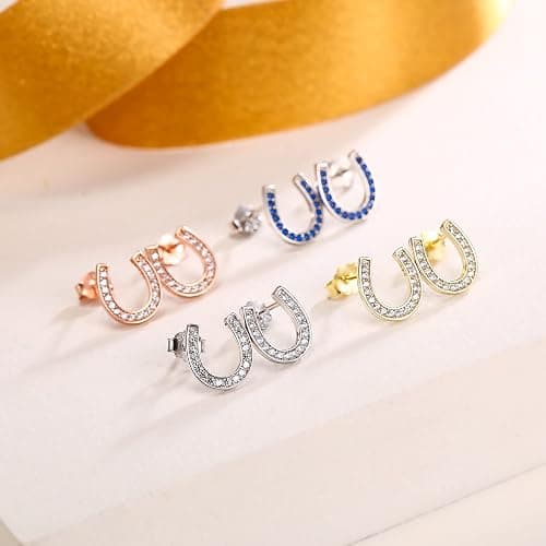 EVER FAITH 925 Sterling Silver Cubic Zirconia Lucky Horseshoe Stud Earrings | Delicate Birthday/Mothers Day/Christmas Jewelry Gift, for Women Wife thumbnail 5
