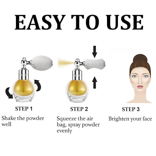 Gold Highlighter Spray, Loose Shimmer Powder High Gloss Makeup Mist for Body, Face, Hair, Long Lasting Glitter Hairspray for Festive Party, Stage Shows, Nightclubs, Bar thumbnail 5