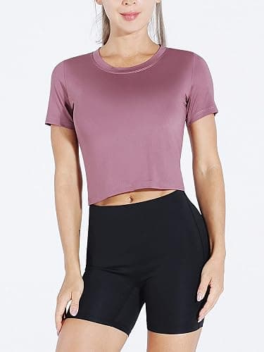 CADMUS Women's Dry Fit Crop Top Yoga Short Sleeve Shirts Crew Neck Athletic Running Tee 3 Pieces thumbnail 2