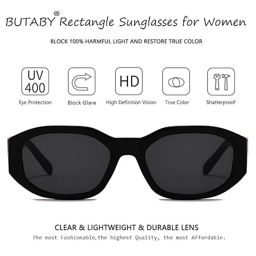 BUTABY Rectangle Sunglasses for Women Retro Driving Glasses 90’s Vintage Fashion Irregular Frame UV400 Protection thumbnail 3