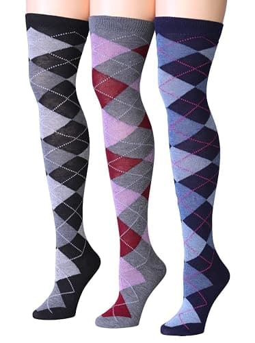 Isadora Paccini Women's 3 Pairs Over The Knee High Socks - 9-11 - Argyle Mystic Maroon thumbnail 2