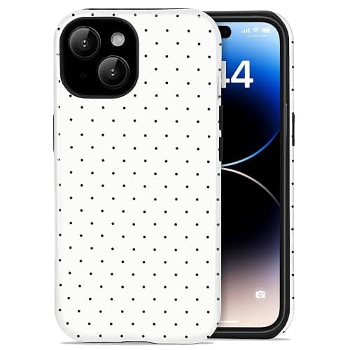 Amzfield for iPhone 13 Case for iPhone 14 Case Cute Polka Dot Aesthetic Retro Design for Women Girls Fall Simple Chic Girly Pretty Dual Layer Hybrid Protection Elegant Case for iPhone 13/14-White - Image 1