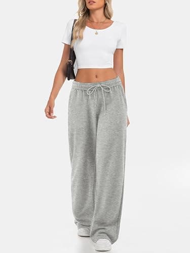 ATHMILE Women's Wide Leg Sweatpants High Waisted Baggy Interior Drawstring Joggers Straight Leg Sweat Pants with Pockets thumbnail 3