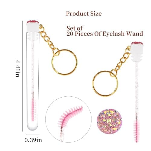 Mekupeu 20pcs Mascara Wands Set Includes Crystal Eyelash Spoolies Eyebrow Brush and Reusable Diamond Key Chain Tube Eyelash Extension Supplies (Pink) thumbnail 2