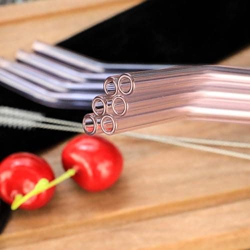 10 Pack Reusable Pink Glass Straws, 8" Shatter-Resistant Bent Drinking Straws for Smoothies, Milkshakes, Hot/Cold Drinks, with 2 Cleaning Brushes Dishwasher Safe Fits Tumblers, Tervis, Mason Jars thumbnail 6