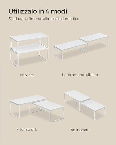 SONGMICS Organizzatori da Cucina, Set di 4 Scaffali da Banco, Portaoggetti per Armadietto, Impilabile, Espandibile, Metallo e Legno Ingegnerizzato, Bianco Nuvola e Bianco Neve KCS028W01 thumbnail 7