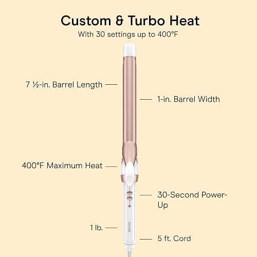 Conair Extra Long Curling Iron, Double Ceramic, 1", White/Rose Gold | Extra-long 7.5" hair curler and hair waver for every hair type with 30 heat settings, built-in heat protection, and auto-off thumbnail 4