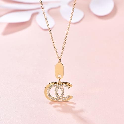 Piegricdiat 18K Gold Plated Womens Necklace Stainless Steel Link Chain Necklace Zircon Gold Pendant Necklace thumbnail 2