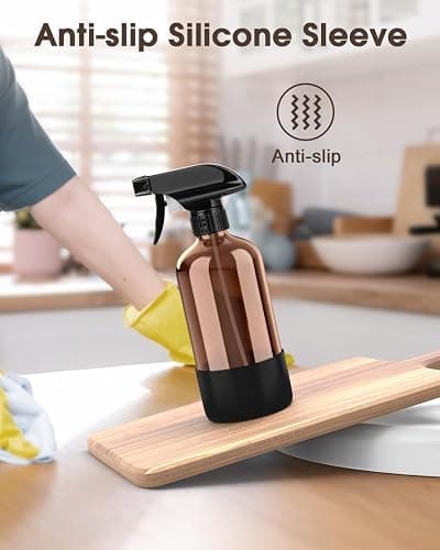 Bontip Glass Spray Bottle with Silicone Sleeve Protection, Amber Glass Spray Bottle Set for Window Cleaner Aromatherapy Facial Hydration Watering Flowers Hair Care 2 Pack/16 oz (Black & Blue, 16 oz) thumbnail 6