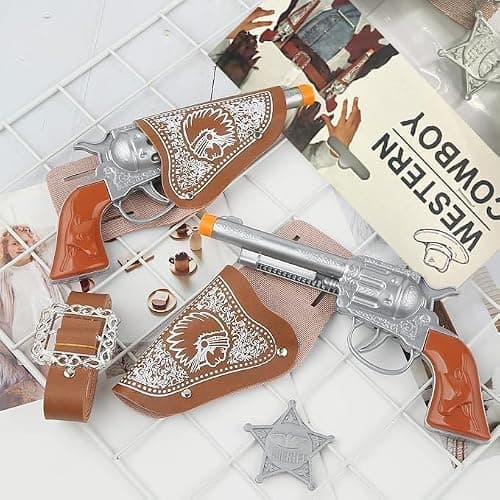 Cowboy Toys Set, 6Pieces Brown Adjustable Cowboy Gun Belt and Holster for Kids, Vintage Dress-up Accessories Costume for Halloween thumbnail 5