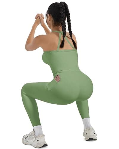 SUUKSESS Women 2 Piece Workout Sets Compression Tummy Control Leggings with Pockets Halter Built in Bra Tank Tops thumbnail 3
