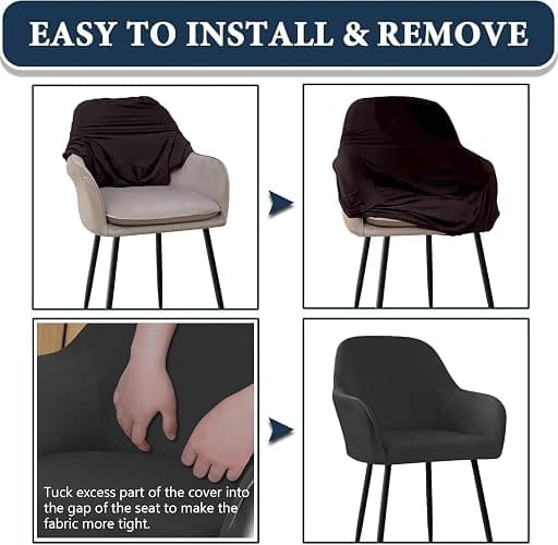 Velvet Stretch Dining Chair Cover with Arms – Soft, Washable, Anti-Slip Slipcover for Curved Back Accent Chairs, Protective Armchair Cover for Dining Room & Office(Beige,1PC) thumbnail 7