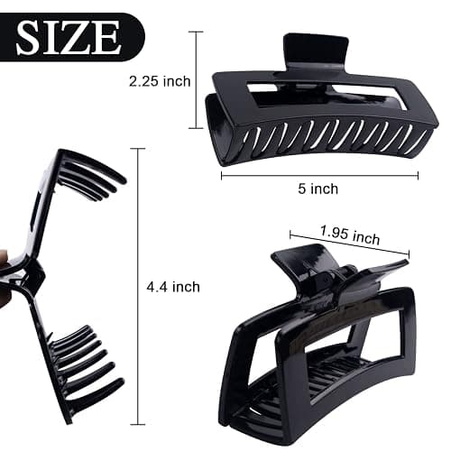 4 Pack Extra Large Hair Claw for Women, 5'' Strong Hold Bright Clamps for Thick and Long Hair, 90's Non-slip Square Jaw Clips for Curly Hair, thumbnail 5