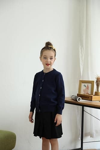 UMELOK Girls' Cardigans Sweater Cotton Button Solid Long Sleeve Knit Sweaters thumbnail 2