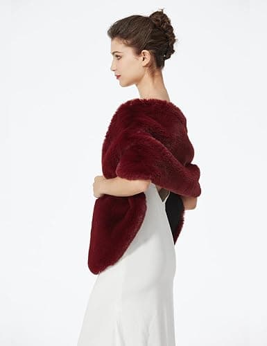 BEAUTELICATE Châle Étole En Fausse Fourrure Cape Boléro De Femme Mariage Hiver Sur Robe de Soirée Mariée Cérémonie Fête Demoiselle d'honneur Grande Taille thumbnail 4