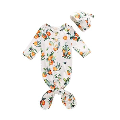 Moru Infant Baby Girls Cotton Sleeper Gowns Organic Cotton Floral Kimono Knotted Gown - Image 1