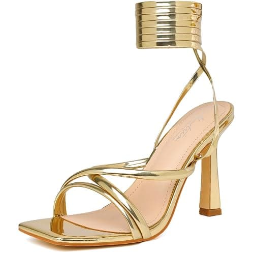 Mostrin Womens Sandals Strappy Heels for Women Lace Up Square Open Toe Heels Tie Up High Heeled Sandals for Prom, Party, Daily Wear - Image 1