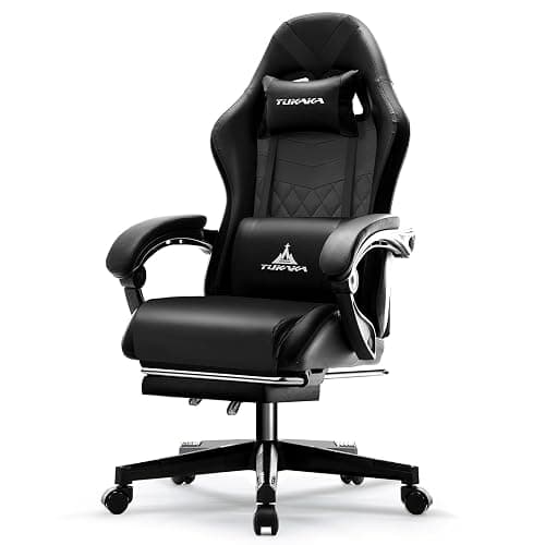 TUKAKA Gaming Chair,Ergonomic Massage Computer Office Desk Chair with Footrest,Pocket Spring Cushion,Reclining Leather Adjustable Gamer Chair with Headrest and Lumbar Support,Black - Image 1